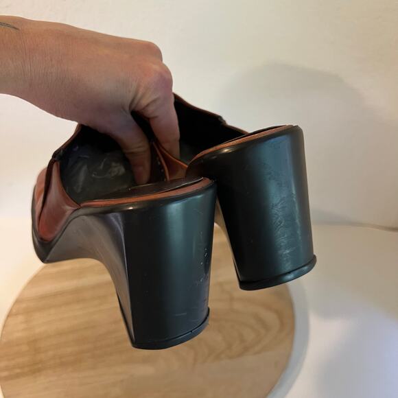 Nine West Vintage 90s Red Genuine Leather Chunky Wedge Mule Heel Size 10 - Picture 2 of 11